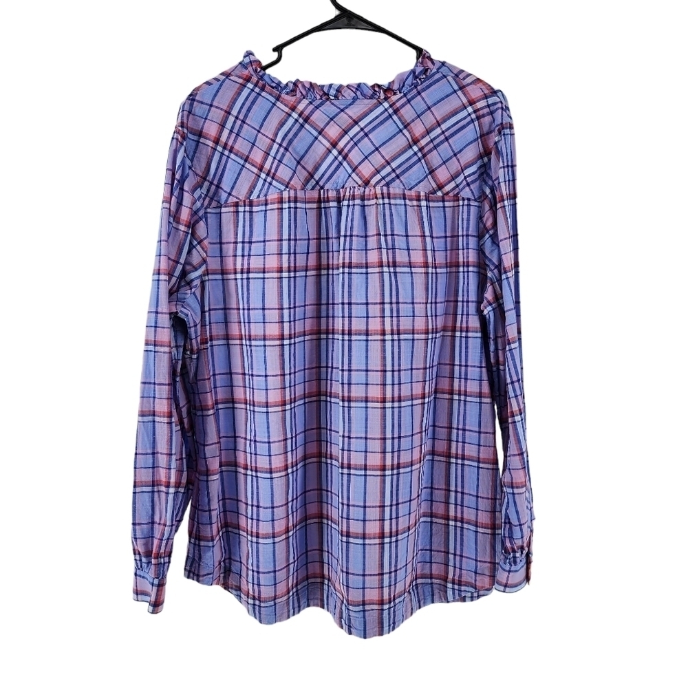 Talbots Women's Purple Plaid Ruffle Neck Blouse - 2X - Picture 4 of 5